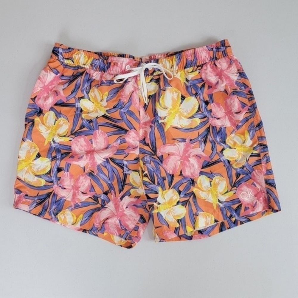 Calvin Klein‎ NEW Men's XL Tropical Floral Pink Orange 6" Resortwear Swim Trunks